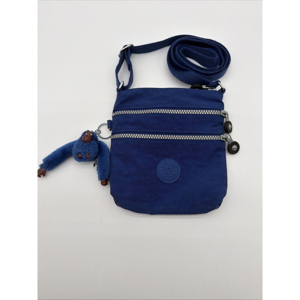 Kipling Abner Crossbody Bag Blue Tonal Nylon Small Travel Purse Monkey Charm